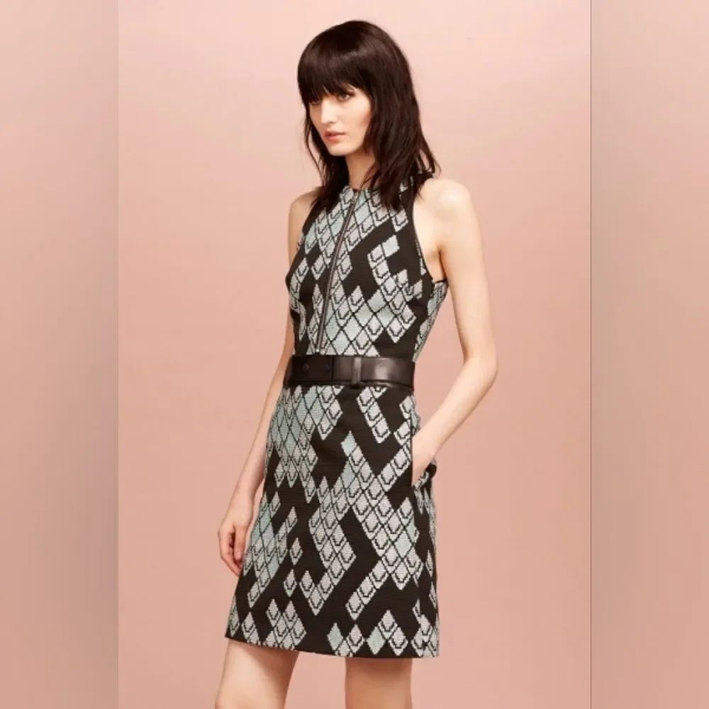 3.1Phillip Lim Black Digital Anaconda Pattern Jacquard Belted Sleeveless Dress L